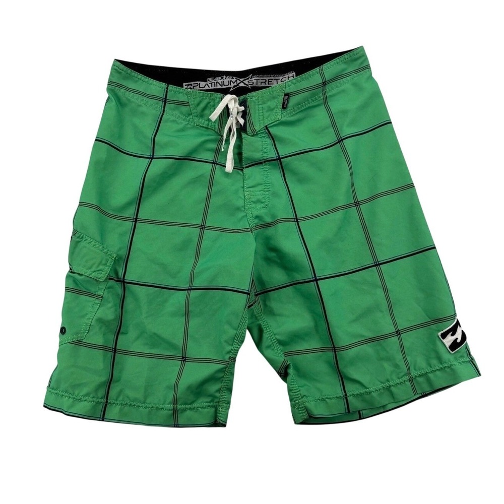 Billabong Board Shorts Mens 34 Green Good Platinum X Stretch Plaid M104NRUS